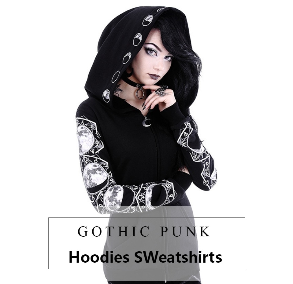 Sudaderas con capucha de manga larga con estampado gótico Punk MASCALAVERAS