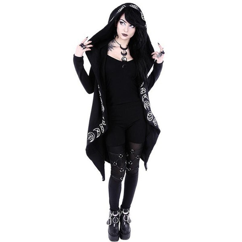 Sudaderas con capucha para mujer, estilo gótico, largo, estampado de Luna, MASCALAVERAS